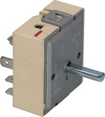 Beige Energie-Regulator an engem rechteckege Gehäus mat fluechen Faston-Steckerstiften op der Säit an enger véiereckeger Well. Beige Energie-Regulator an engem rechteckege Gehäus mat fluechen Faston-Steckerstiften op der Säit an enger véiereckeger Well.