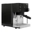 Front view of a black Rancilio coffee machine.