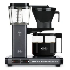 Donkergrijze Moccamaster KBG Select koffiezetapparaat voor filterkoffie.