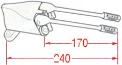 Technesche Plang vum Foussmechanismus mat zwee Pedaler an de Moossen 170 an 240 mm.