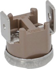 Kontaktthermostat mat engem brongen Plastikkierper, zwee flaache Kontakter uewen an engem Metallréng bei der Basis. Kontaktthermostat mat engem brongen Plastikkierper, zwee flaache Kontakter uewen an engem Metallréng bei der Basis.