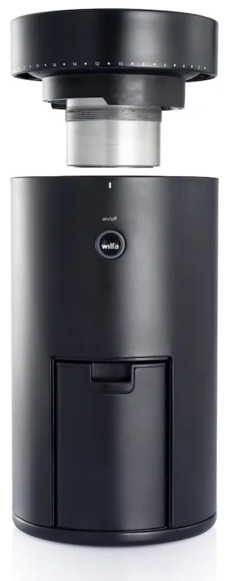 Čierny elektrický mlynček na kávu značky Wilfa Uniform WSFBS-100b