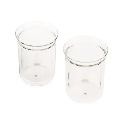 Two-piece set of clear tasting glasses for filtered coffee from Fellow brand.