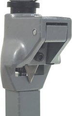 Dësch Dousöffner, Detail vum Schneidmechanismus mat engem Messer an enger Rull.