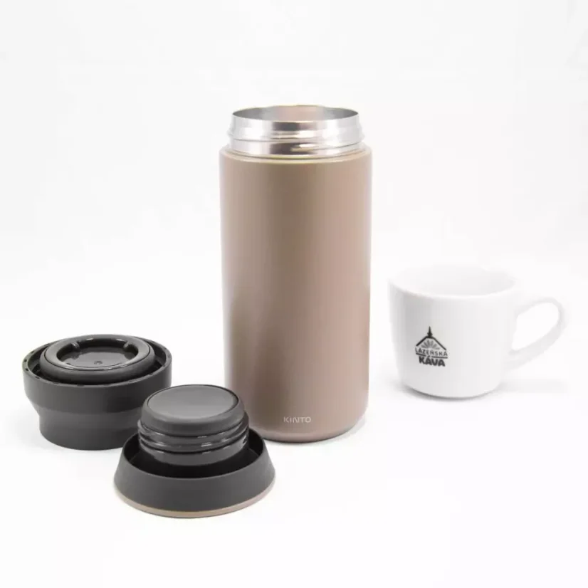 Aperçu d'un thermos déplié Kino TravelTumbler Khaki 350ml avec une tasse ; Tasses thermiques, thermos, tasses de voyage pour le café