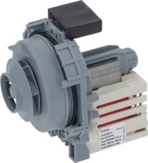 Elektresch Pompel Whirlpool C00303737, grave Plastikpompel mat engem Flillekrad an enger schwaarzer elektrescher Këscht.