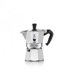Classic silver Bialetti Moka Express coffee maker for brewing up to 4 cups of coffee. Classic silver Bialetti Moka Express coffee maker for brewing up to 4 cups of coffee.