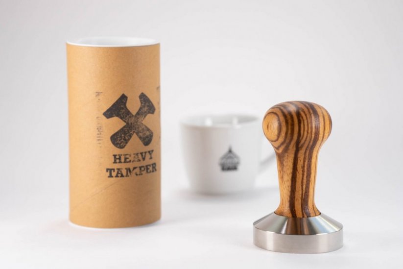 Stainless Steel Heavy Tamper 58,4 mm Zebrano with cup