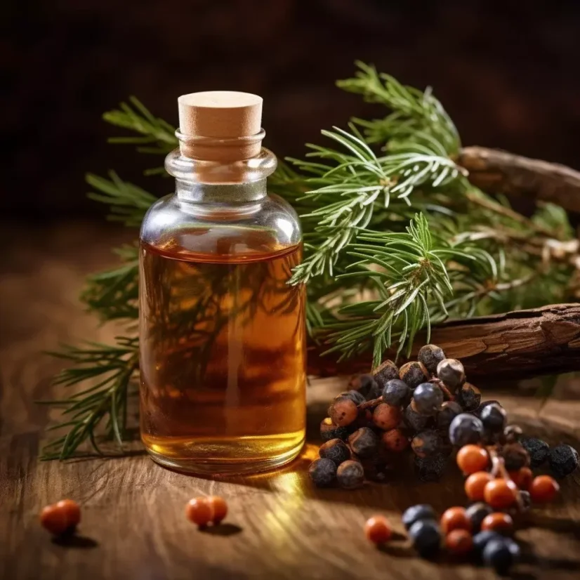 Juniper essential oil in a 10 ml bottle with calming effects.