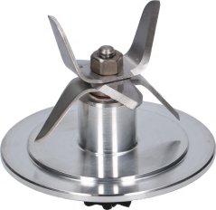 Messerset vum Mixer: e Kräizmesser op engem Metallzylinder mat enger Mutter an enger ronner Basis Messerset vum Mixer: e Kräizmesser op engem Metallzylinder mat enger Mutter an enger ronner Basis