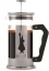 The second to last step in preparing coffee with a Bialetti French Press is steeping the coffee, followed by pressing the plunger almost to the bottom.