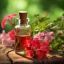 Bottle of essential oil Pěstík containing 10 ml, with a pleasant floral scent of pink geranium, 100% natural.