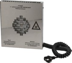 Komplette Motor mat Ventilator 810W, Edelstolgehäus mat engem Gitter, engem Warnsymbol an engem opgerollte Netzkabel mat Stecker.