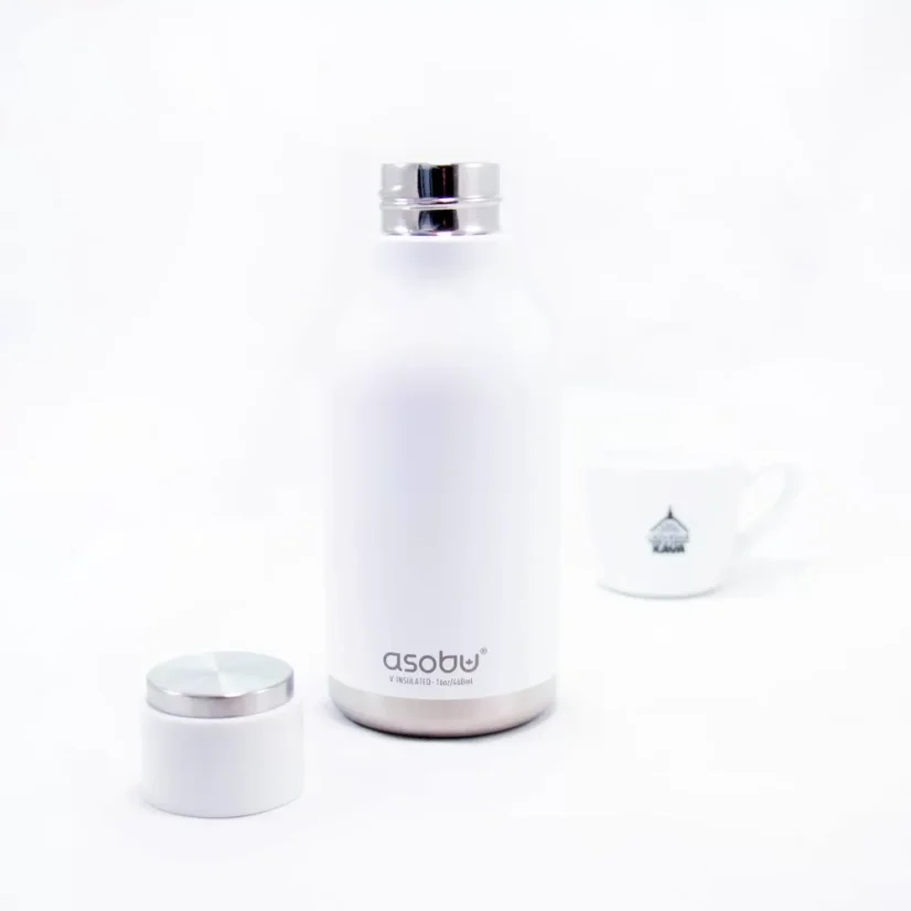 Thermos blanc Asobu Urban de 460 ml, idéal pour maintenir les boissons à température lors de vos déplacements.
