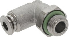 Metalle L-Fitting mat enger Schnellkupplung um enger Säit an engem baussenzege Gewënn mat engem O-Ring um anere Enn