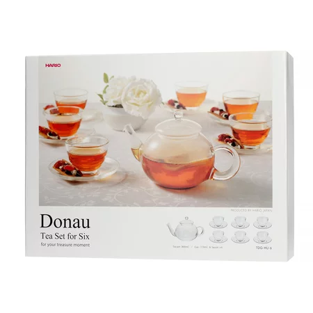 Original packaging Hario Donau 800 ml teapot + Yunomi tea set.