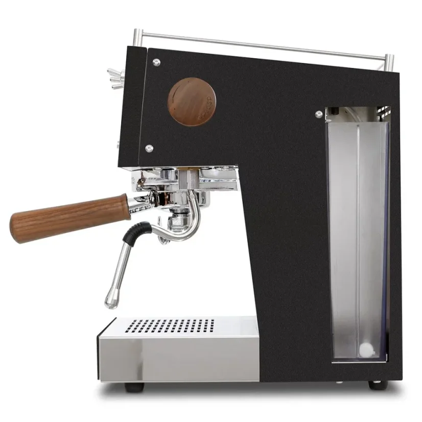 Machine à café espresso Ascaso Steel UNO PID en noir avec détails en bois, réservoir d'eau de 2 litres.