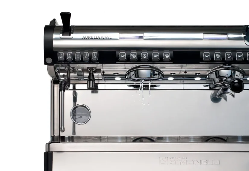 Professional lever espresso machine Nuova Simonelli Aurelia Wave 2GR in black, ideal for use in hotels.