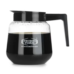 Glazen kan van Technivorm Moccamaster met een inhoud van 1,8 liter in elegante zwarte kleur, ontworpen voor koffiezetapparaten. Glazen kan van Technivorm Moccamaster met een inhoud van 1,8 liter in elegante zwarte kleur, ontworpen voor koffiezetapparaten.