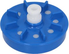 Flillekrad fir Pompel mat 8 Blieder ø 56 mm, aus bloem Plastik, an der Mëtt eng wäiss Duerchféierung mat enger Bohrung.