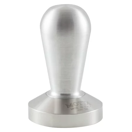 Tamper à main pour café en couleur argentée, fabriqué en acier inoxydable, d'un diamètre de 58 mm.