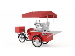 Café mobile sur roues - vélo à café rouge