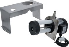 Elektresch Pompel (EBM-PAPST) mat zwee wäisse Zylinder, engem groe Motor an engem Inox-Montagehalter.