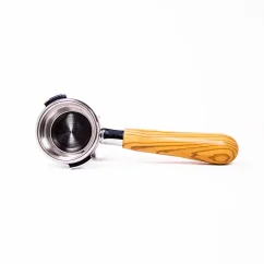 Heavy double 58 mm tamper with maple wood handle, compatible with Nuova Simonelli coffee machines.