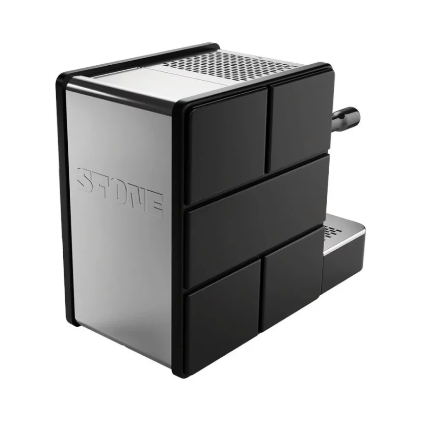 Rear view of the Stone Espresso Plus lever coffee machine in black color.