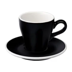 Tasse à cappuccino en porcelaine noire avec soucoupe de la collection Tulip, d'une contenance de 180 ml, fabriquée en porcelaine de haute qualité.