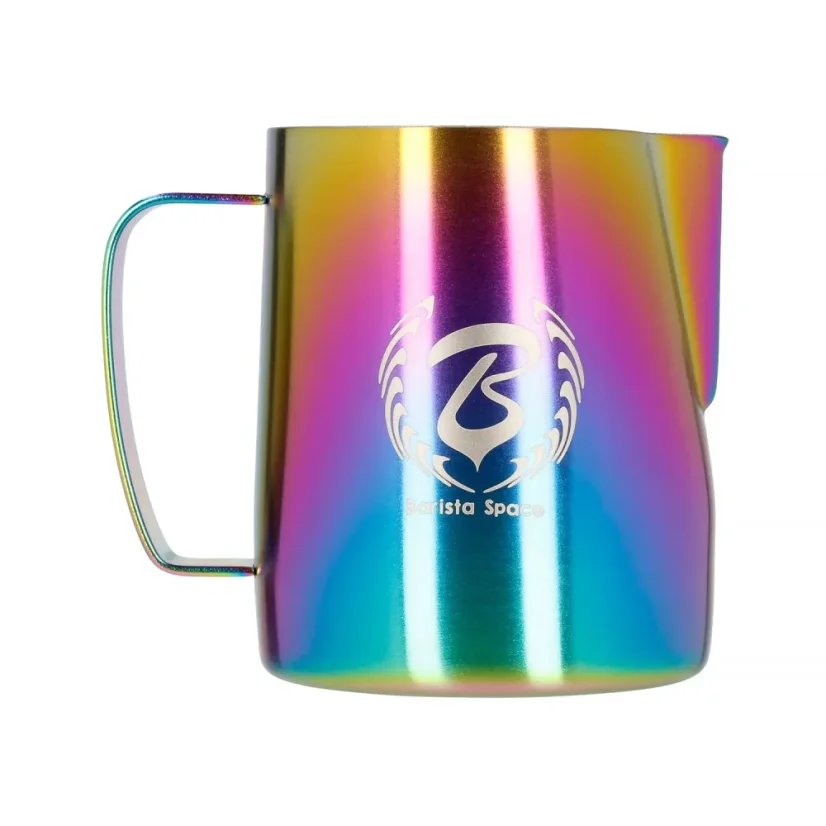 Stainless steel Barista Space Rainbow milk pitcher with a capacity of 350 ml on a white background