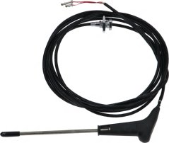 PT100 Stechsensor, dënn Metallstäbchen mat laangem gedréinte Kabel an engem Metallaan um Enn