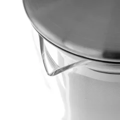 Detail of the stainless steel lid of a Hario Cold Brew bottle.