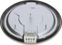 Elektresch Kachplack vun hannen mat dräi Montageschrauwen an enger wäisser Klemmeleescht um Rand Elektresch Kachplack vun hannen mat dräi Montageschrauwen an enger wäisser Klemmeleescht um Rand