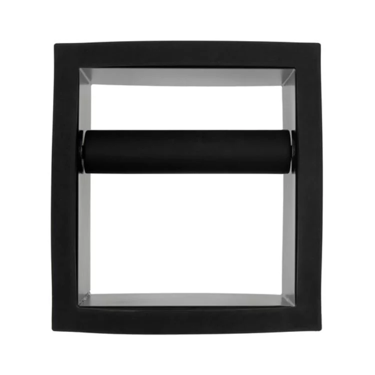 Built-in black rubber coffee knock box on a white background, top view