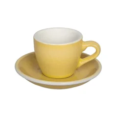 Żółty porcelanowy kubek do espresso z talerzykiem z kolekcji Loveramics Egg, pojemność 80 ml, kolor Butter Cup.