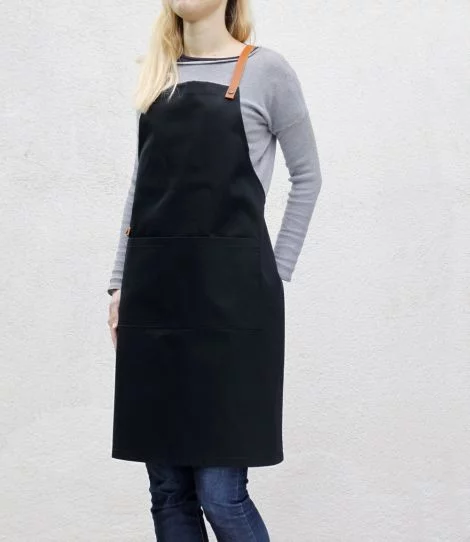 Baristische Schürze in Schwarz mit Taschen, Seitenansicht