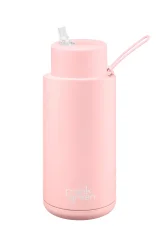 Termo taza Frank Green Ceramic con tapa de paja y ruborizada, capacidad de 1000 ml, color rosa, libre de BPA.