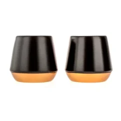 Two black Fellow Junior Demitasse espresso cups with a capacity of 70 ml.