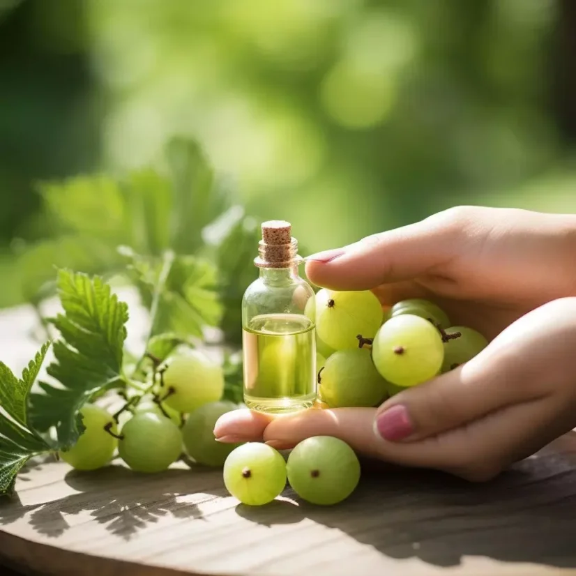 Purple bottle with 100% natural Amla essential oil, designed for acne-prone skin care.