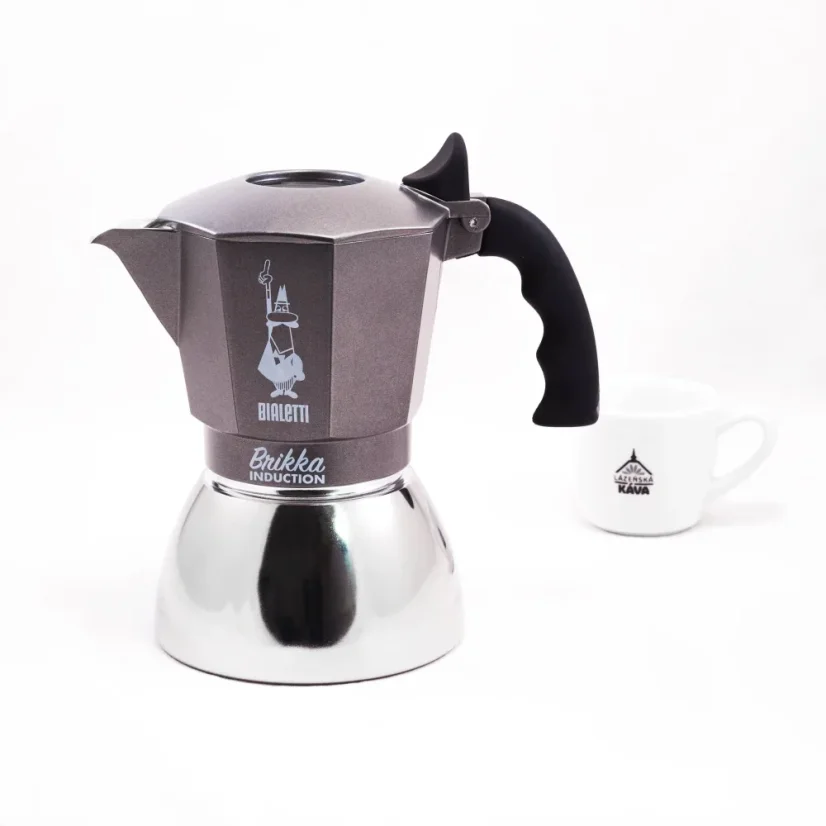 Silver Bialetti Brikka Induction moka pot for 4 cups brings traditional Italian coffee right into your kitchen.