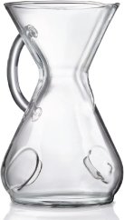 Sklenený Chemex s rúčkou a objemom 1200 ml, ideálny na prípravu filtrované kávy.