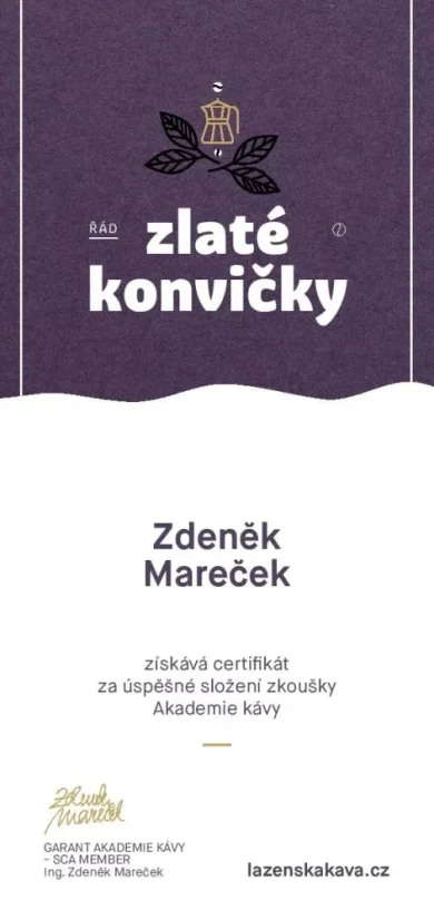 Certificate of the Order of the Golden Teapot in purple and white design.