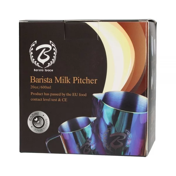 Edelstahl-Milchkännchen Barista Space Blue mit einem Volumen von 600 ml, ideal für die Zubereitung von Milchschaum für Cappuccino.