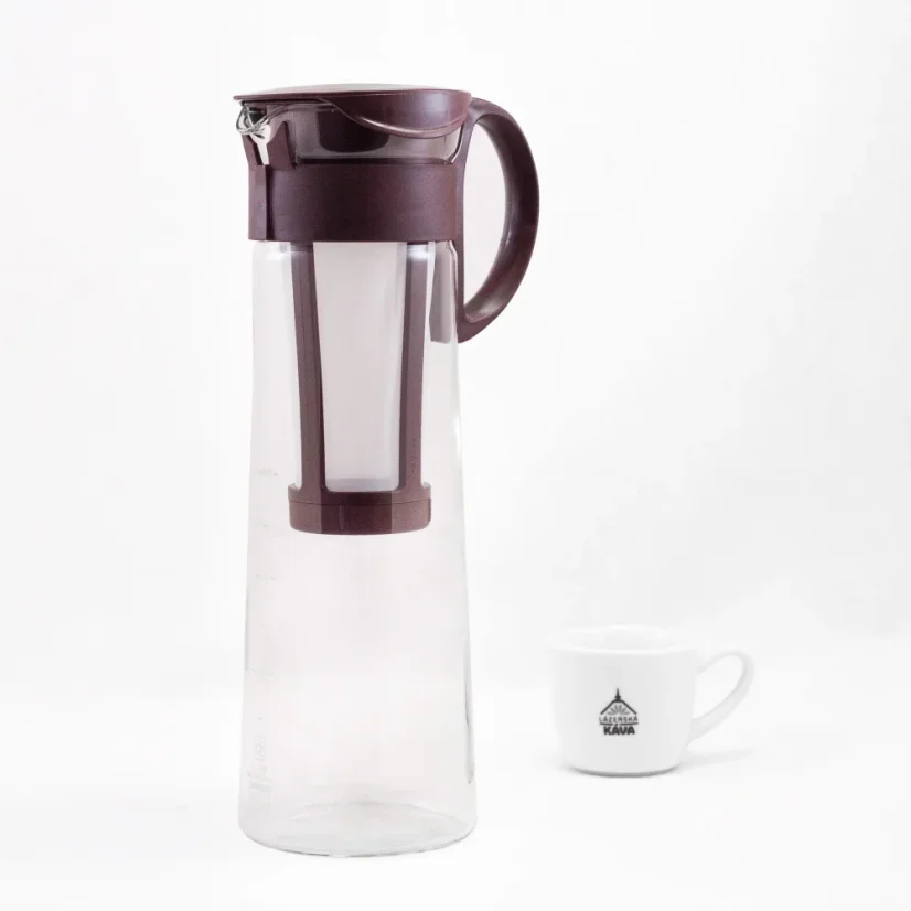 Brown glass Hario Mizudashi bottle with a capacity of 1000 ml, designed for preparing cold brew coffee.