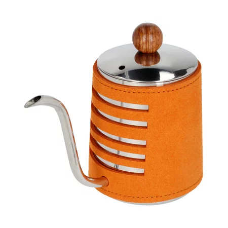 Orangefarbene Kaffeekanne mit Schwanenhals von Barista Space, 550 ml, ideal für präzises Gießen von Wasser bei der Pour-Over-Kaffeezubereitung.