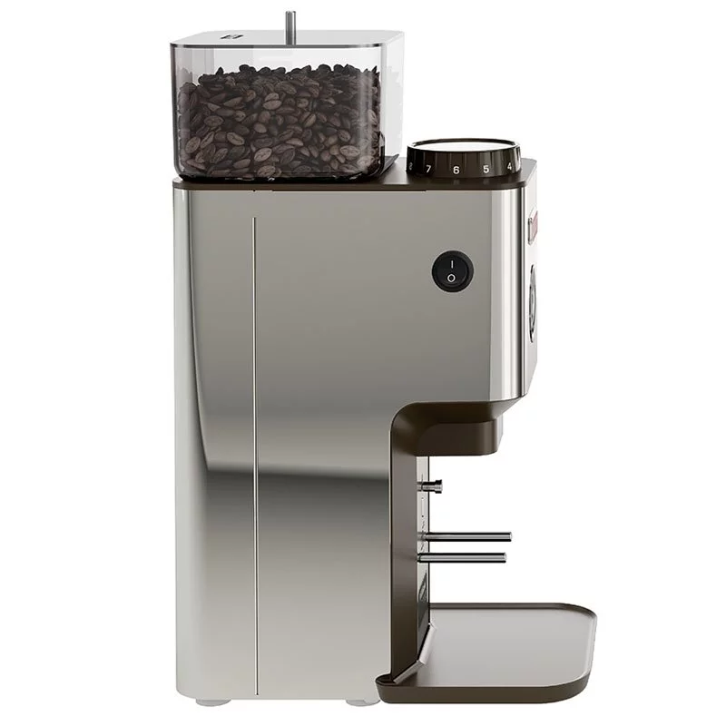 Silver body of the Lelit William electric grinder.