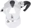 Bialetti silver moka pot with a black handle for 3 cups on a white background, top view.