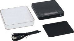 Set Extern Skala: schwaarz flaach digital Skala mat Display, duerchsiichtege Boîte, Ënnerlag a USB-Kabel