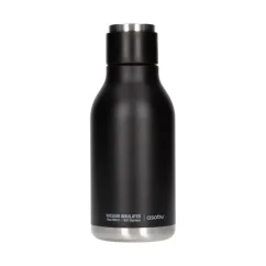 Fekete Asobu Urban Water Bottle utazó palack 460 ml űrtartalommal, ideális az italok hőmérsékletének megőrzésére.